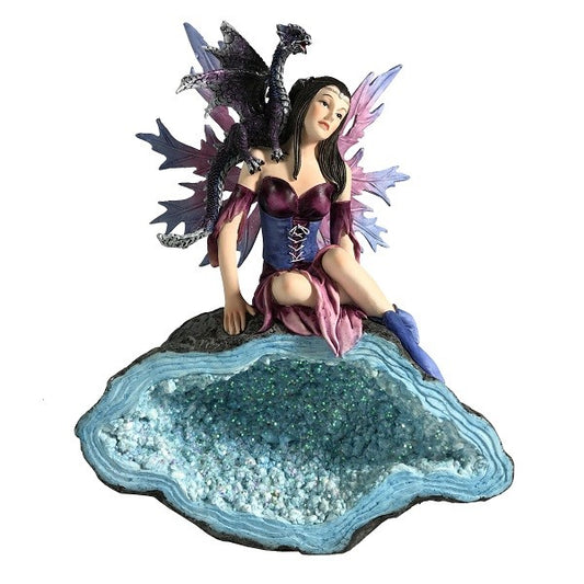 Fairy Sitting with Baby Dragon on a Cave - Rivendell Shop