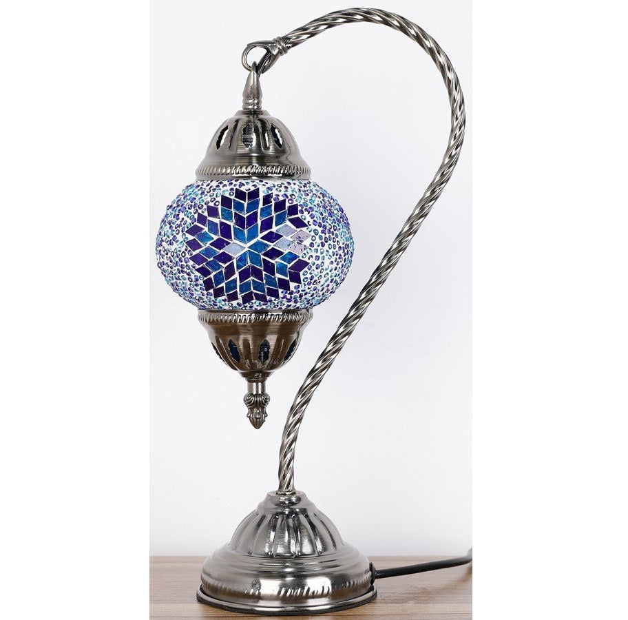 Blue Sunburst Swan Neck Turkish Mosaic Lamp - Rivendell Shop