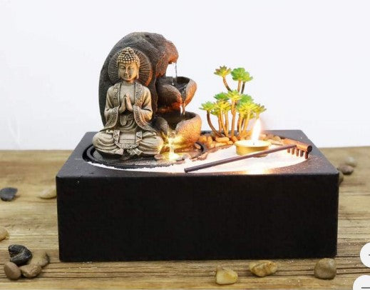 Water Feature Meditating Buddha in Zen Garden - Rivendell Shop