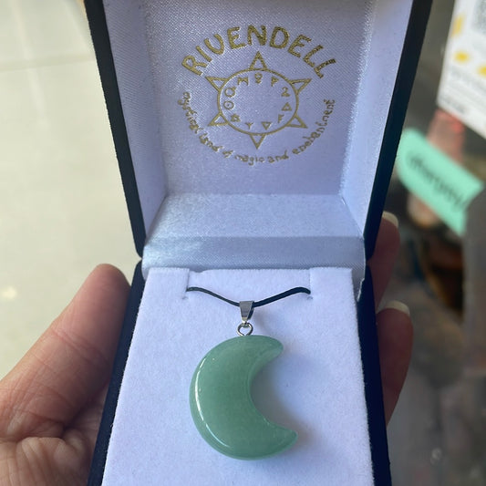 Green Aventurine Moon Pendant - Rivendell Shop