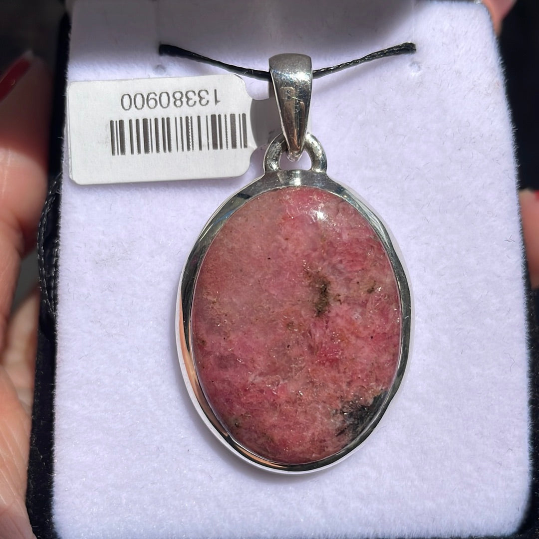 Oval Rhodonite 925 Stirling Silver Pendant - Rivendell Shop