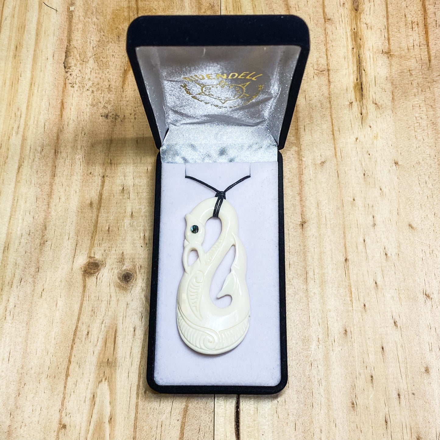 Handcarved Bone Carving Pendant w Paua Eye - Manaia - Rivendell Shop