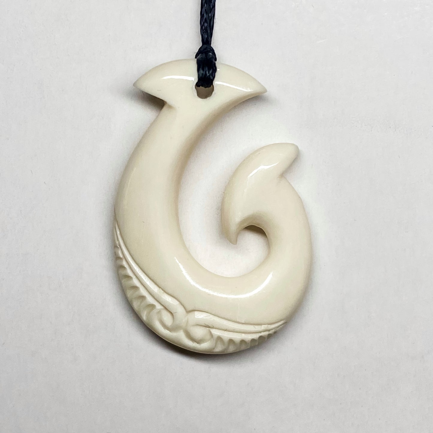 Handcarved Bone Fish Hook Pendant - Hei Matau - Rivendell Shop
