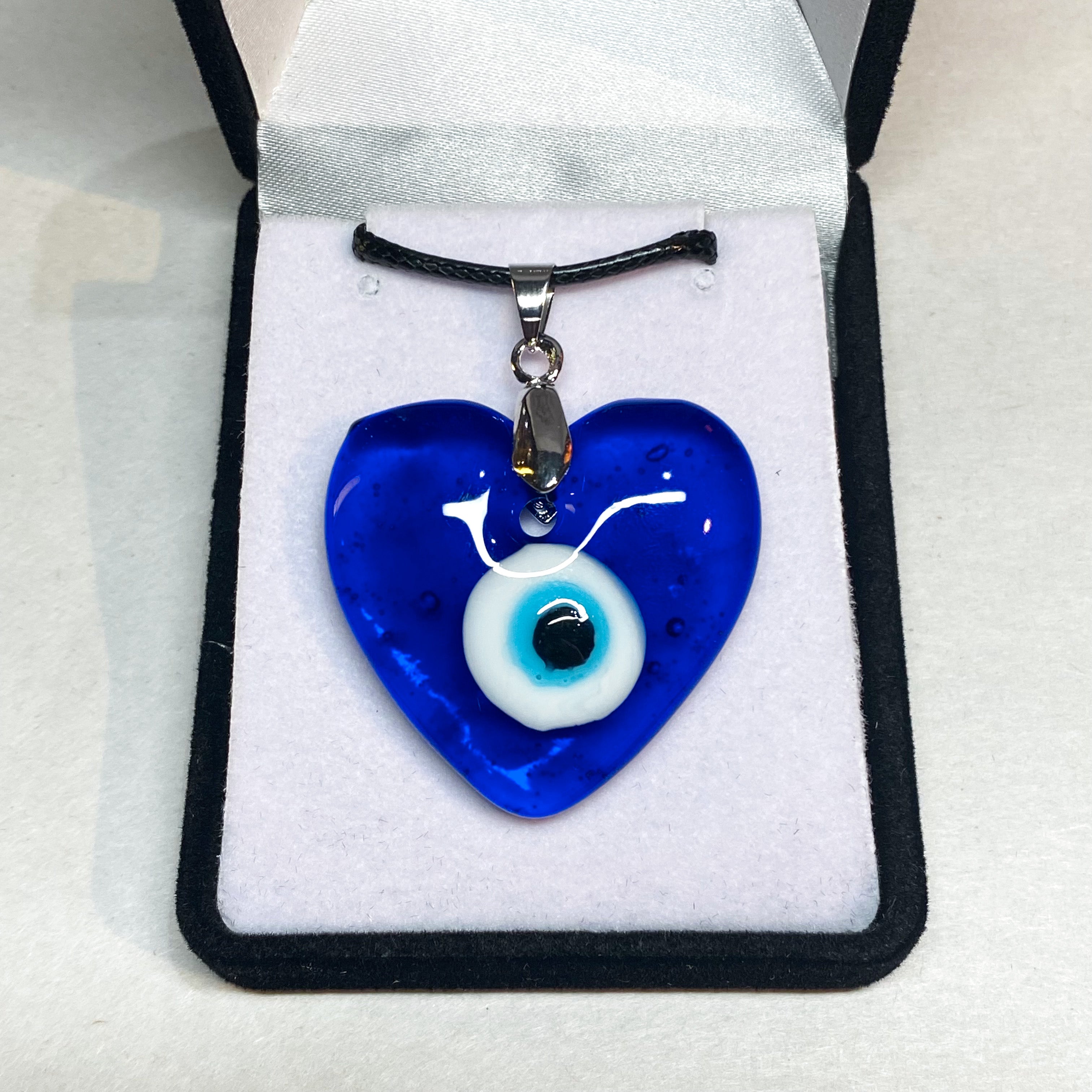 Evil Eye Heart Pendant with Waxed Cord – Rivendell Shop