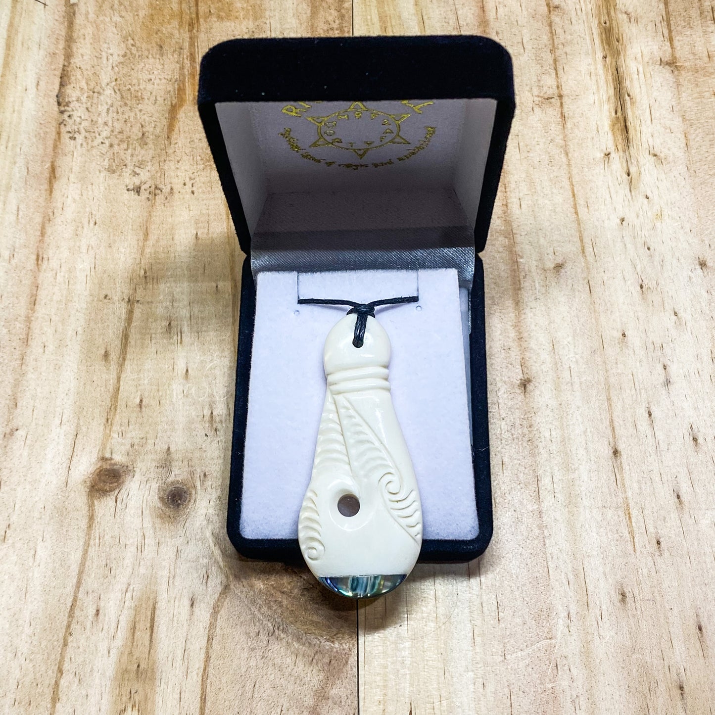 Handcarved Bone Carving Pendant w Paua - Patu - Rivendell Shop