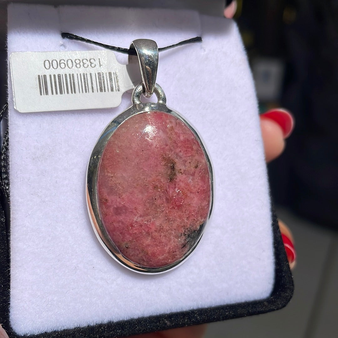 Oval Rhodonite 925 Stirling Silver Pendant - Rivendell Shop