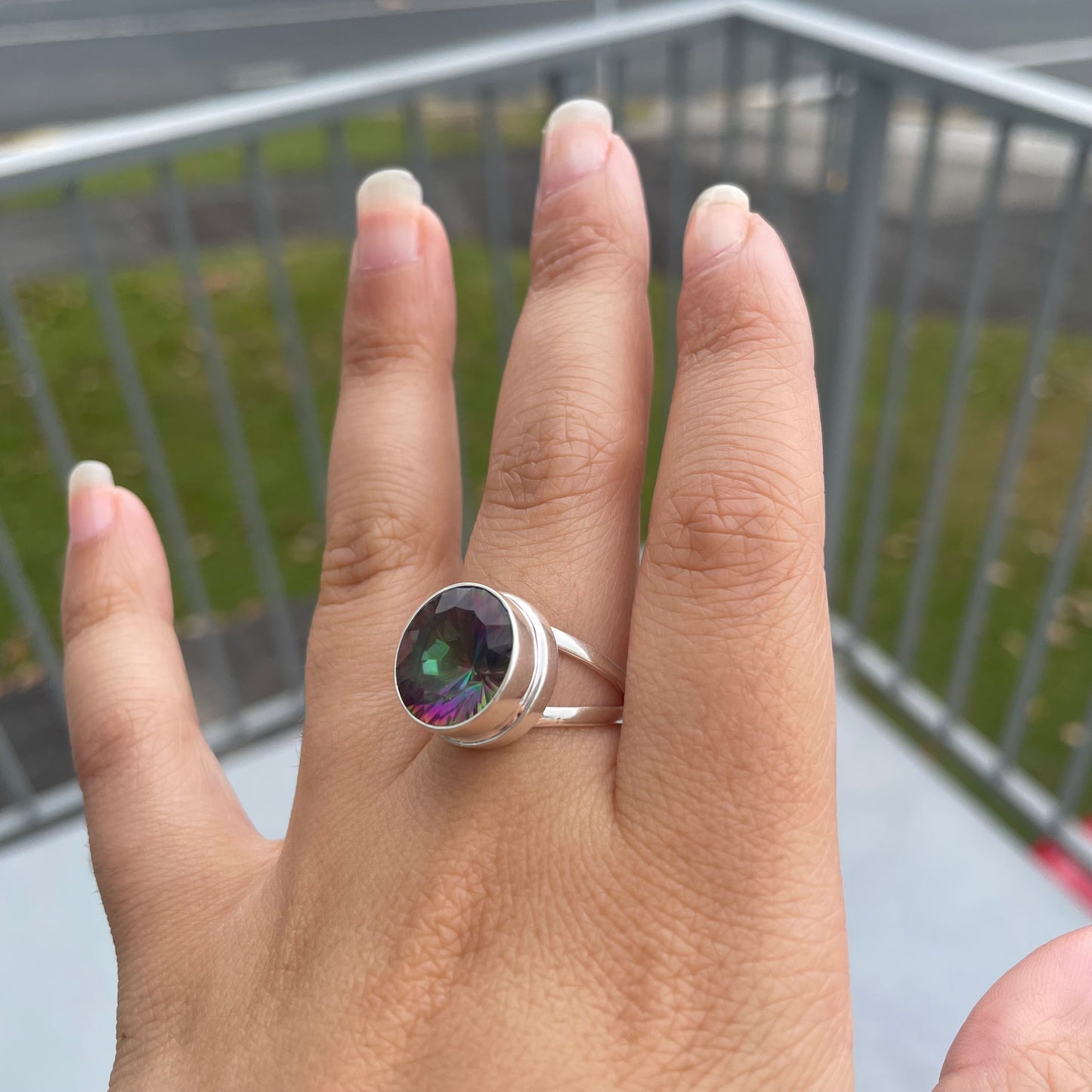 Mystic Topaz Large Round Sterling Silver ring - Rivendell Shop