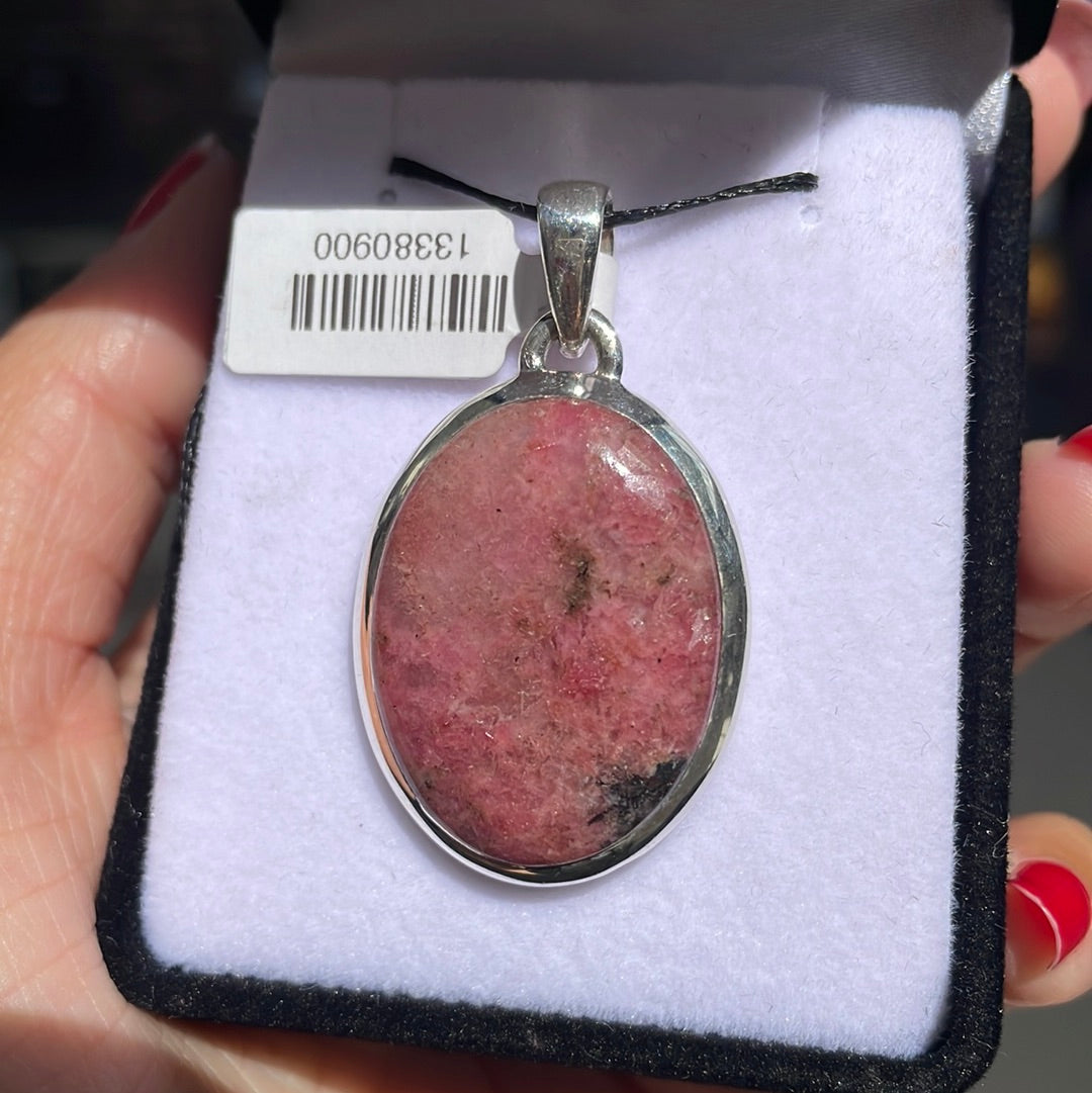 Oval Rhodonite 925 Stirling Silver Pendant - Rivendell Shop