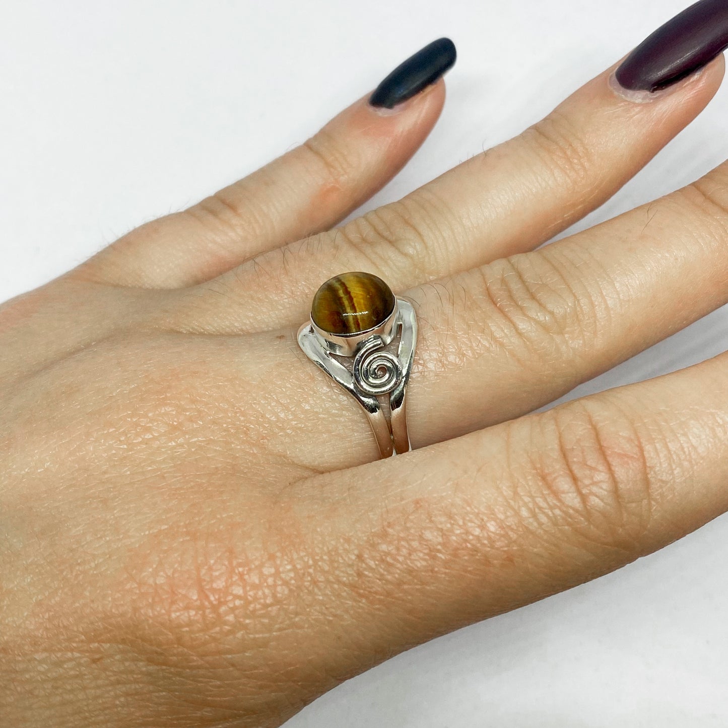 Tiger's Eye 925 Sterling Silver Ring w Spiral - Rivendell Shop