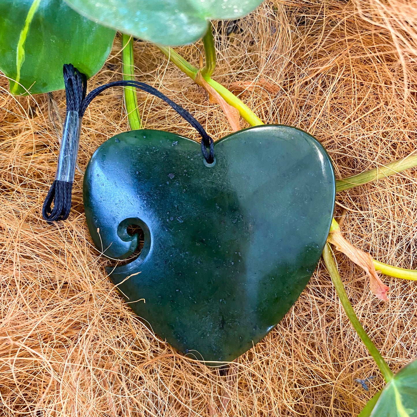 Heart Greenstone Pendant with Koru Indentation - Rivendell Shop