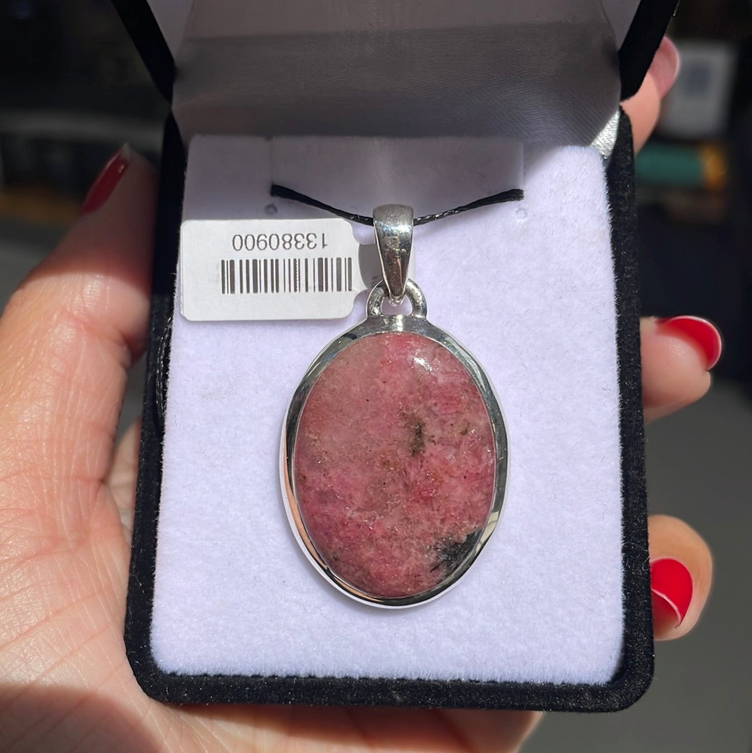 Oval Rhodonite 925 Stirling Silver Pendant - Rivendell Shop