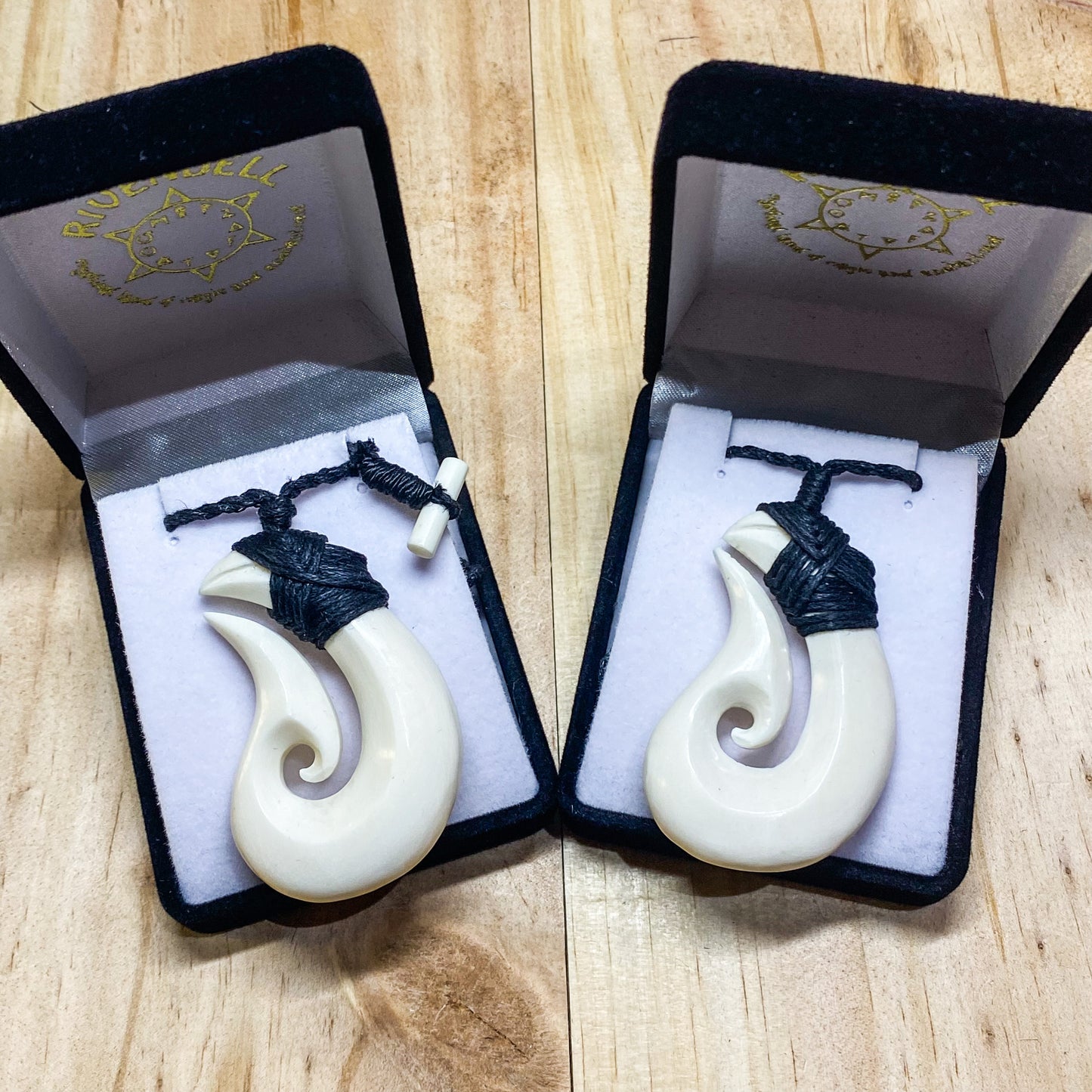 Handcarved Traditionally Bound Fish Hook Bone Carving Pendant - Hei Matau - Rivendell Shop