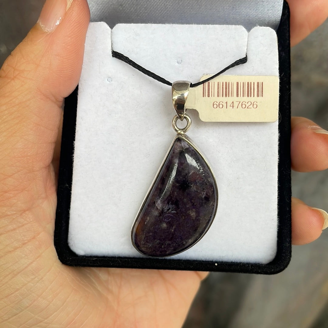 Oblique Teardrop Charoite 925 Sterling Silver Pendant - Rivendell Shop