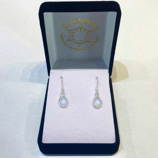 Moonstone 925 Sterling Silver Oval Drop Earrings - Small - Rivendell Shop