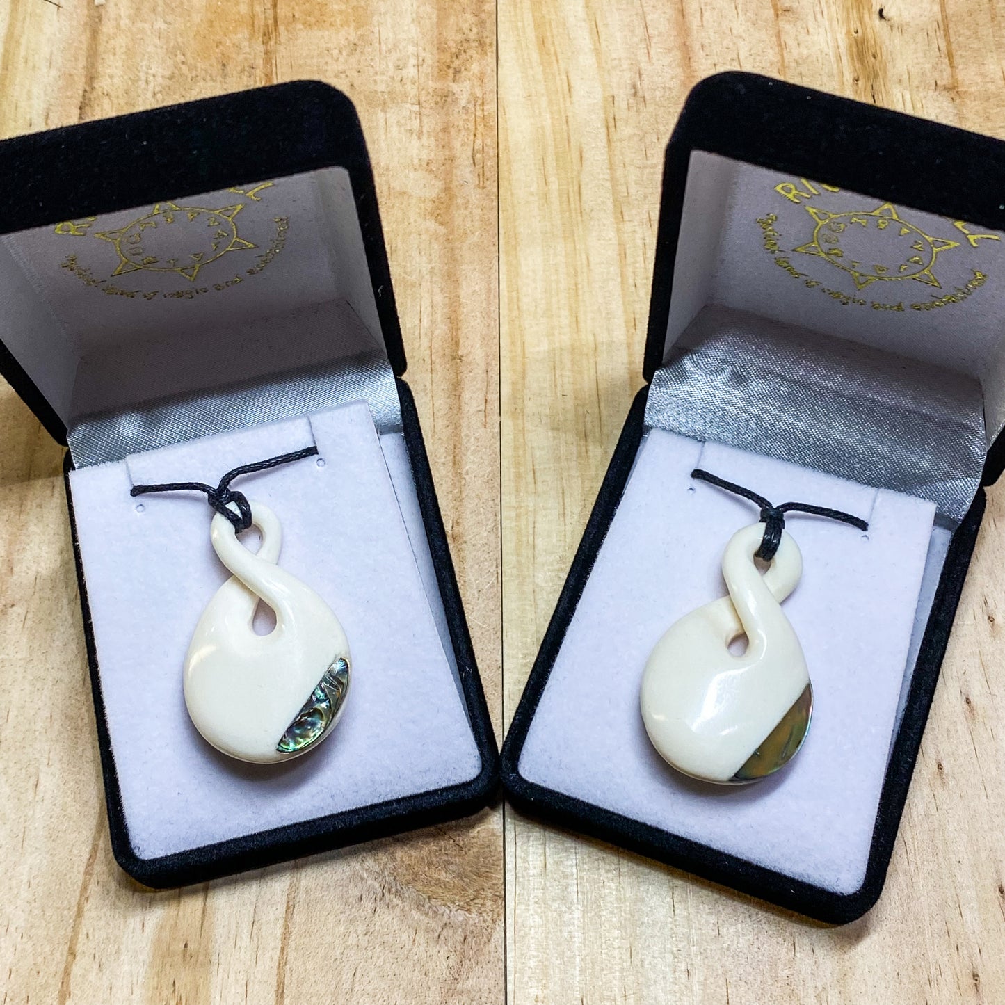 Handcarved Twist Bone Carving Pendant With Paua - Pikorua - Rivendell Shop