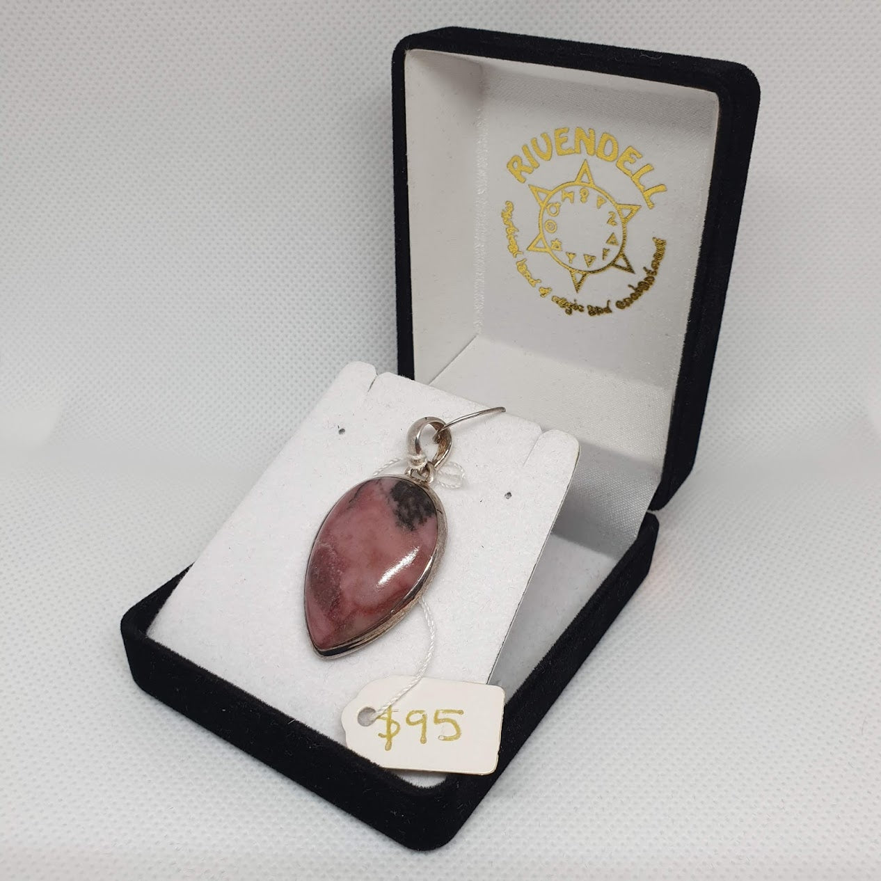 Reverse Teardrop Rhodonite 925 Sterling Silver Pendant - Rivendell Shop