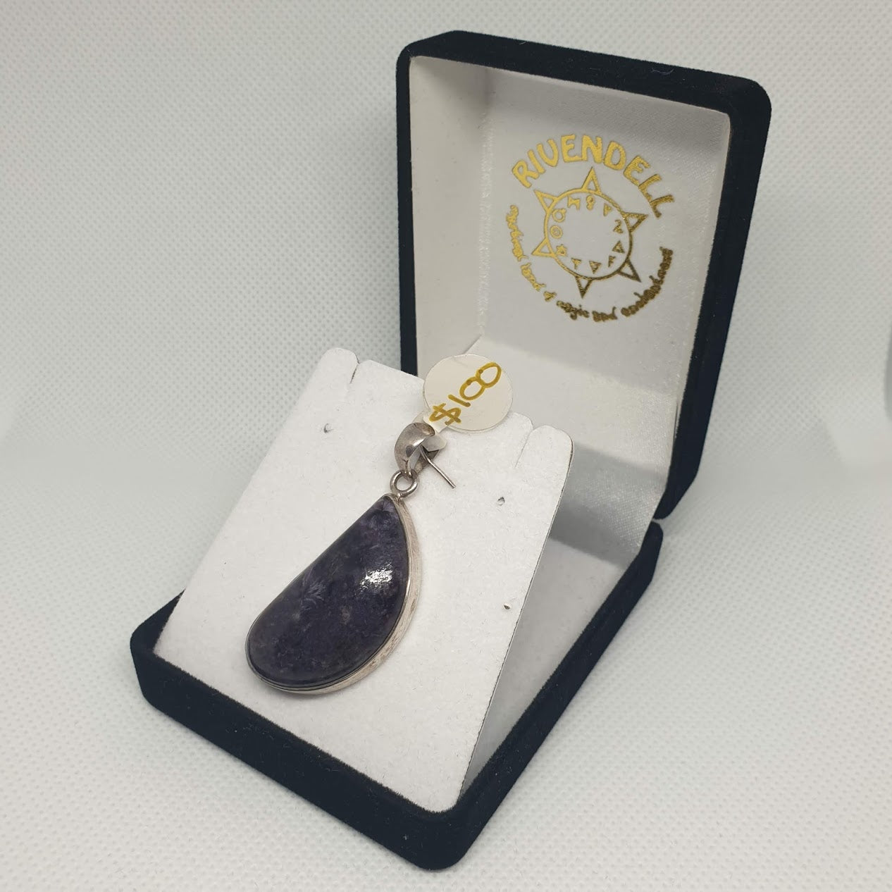Oblique Teardrop Charoite 925 Sterling Silver Pendant - Rivendell Shop