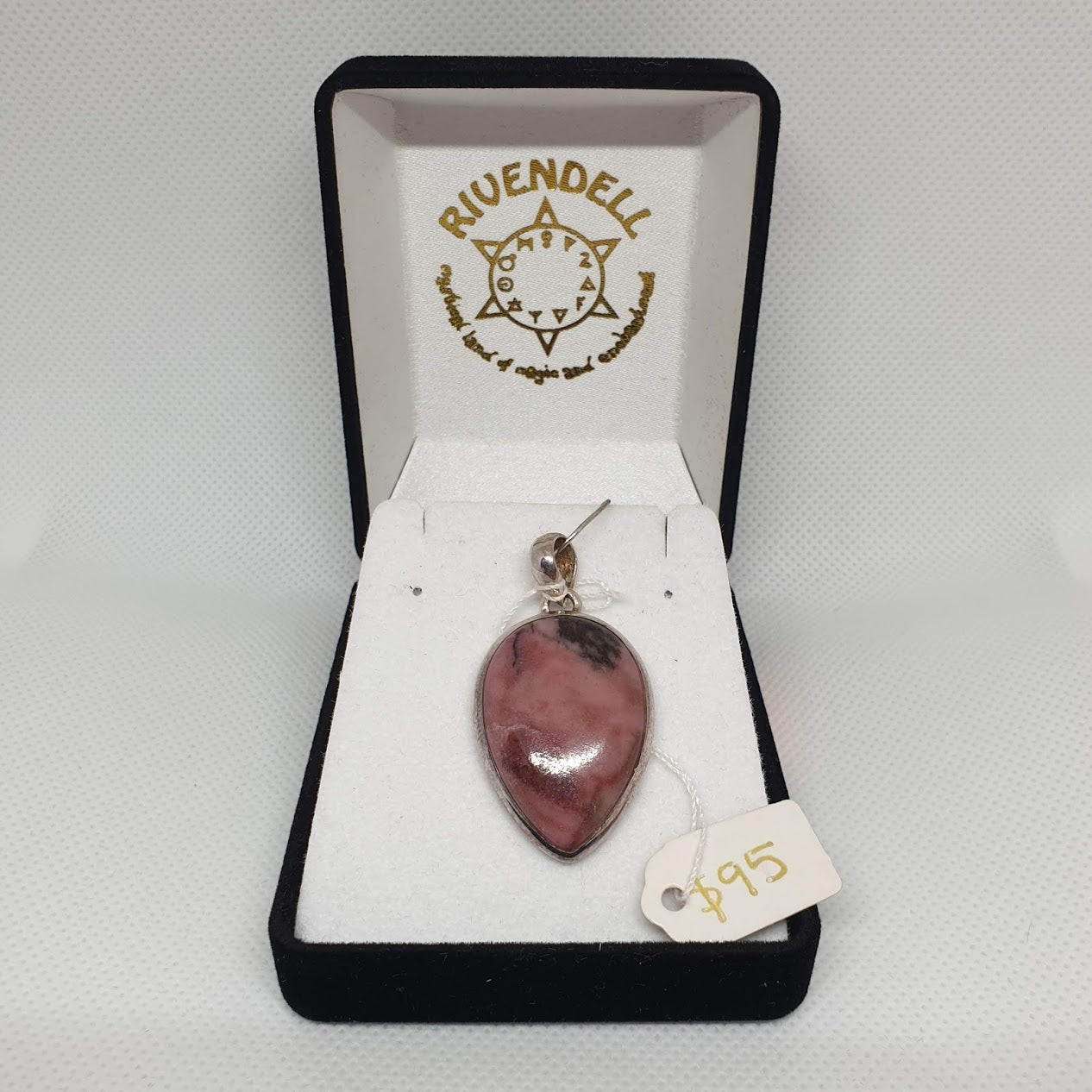 Reverse Teardrop Rhodonite 925 Sterling Silver Pendant - Rivendell Shop