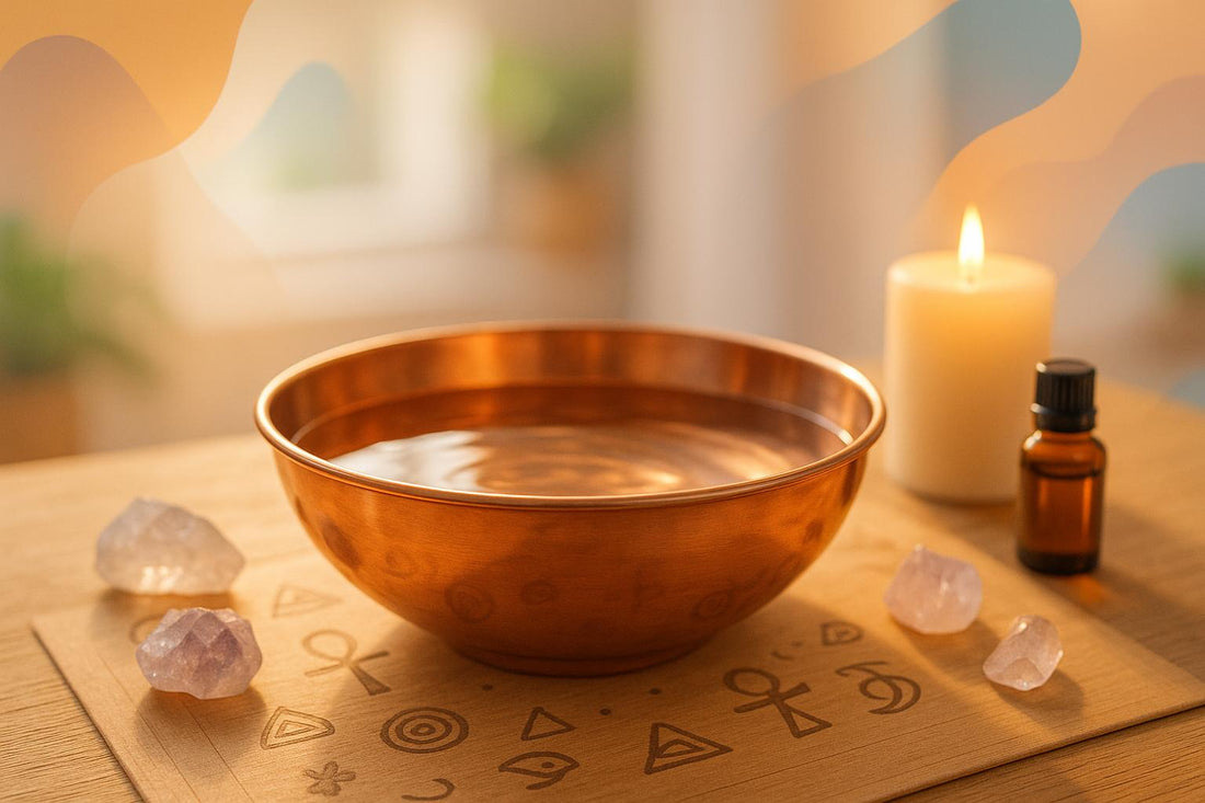 Warm copper jewellery pieces arranged on a soft neutral surface