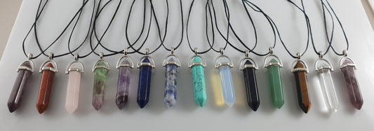 Rivendell crystal point pendants in varied colours
