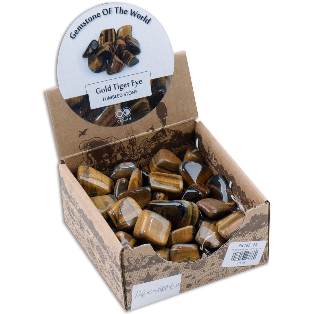 Polished gold tiger's eye tumbled stones showing the silky golden-brown cat's-eye shimmer