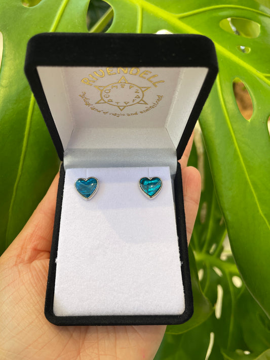 Paua Stud Earrings - Heart - Rivendell Shop