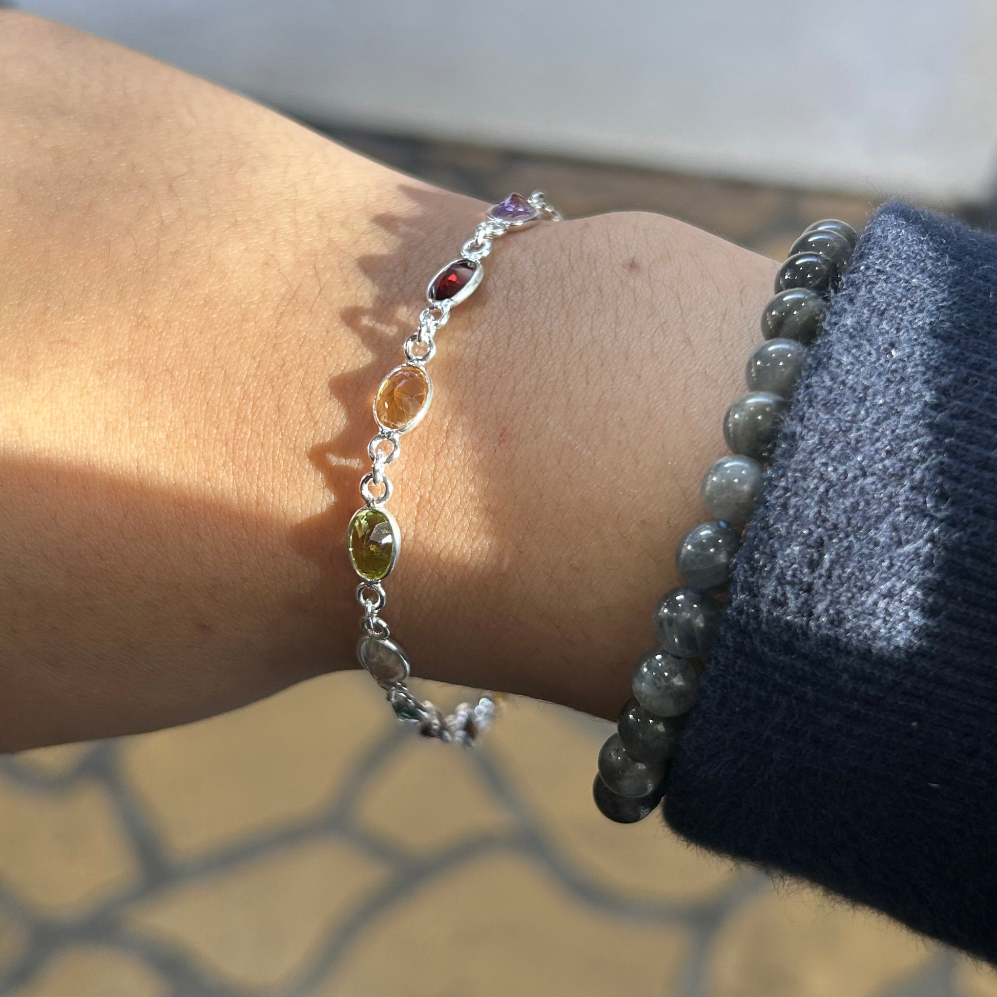 Multi Stone Silver Bracelet - Rivendell Shop