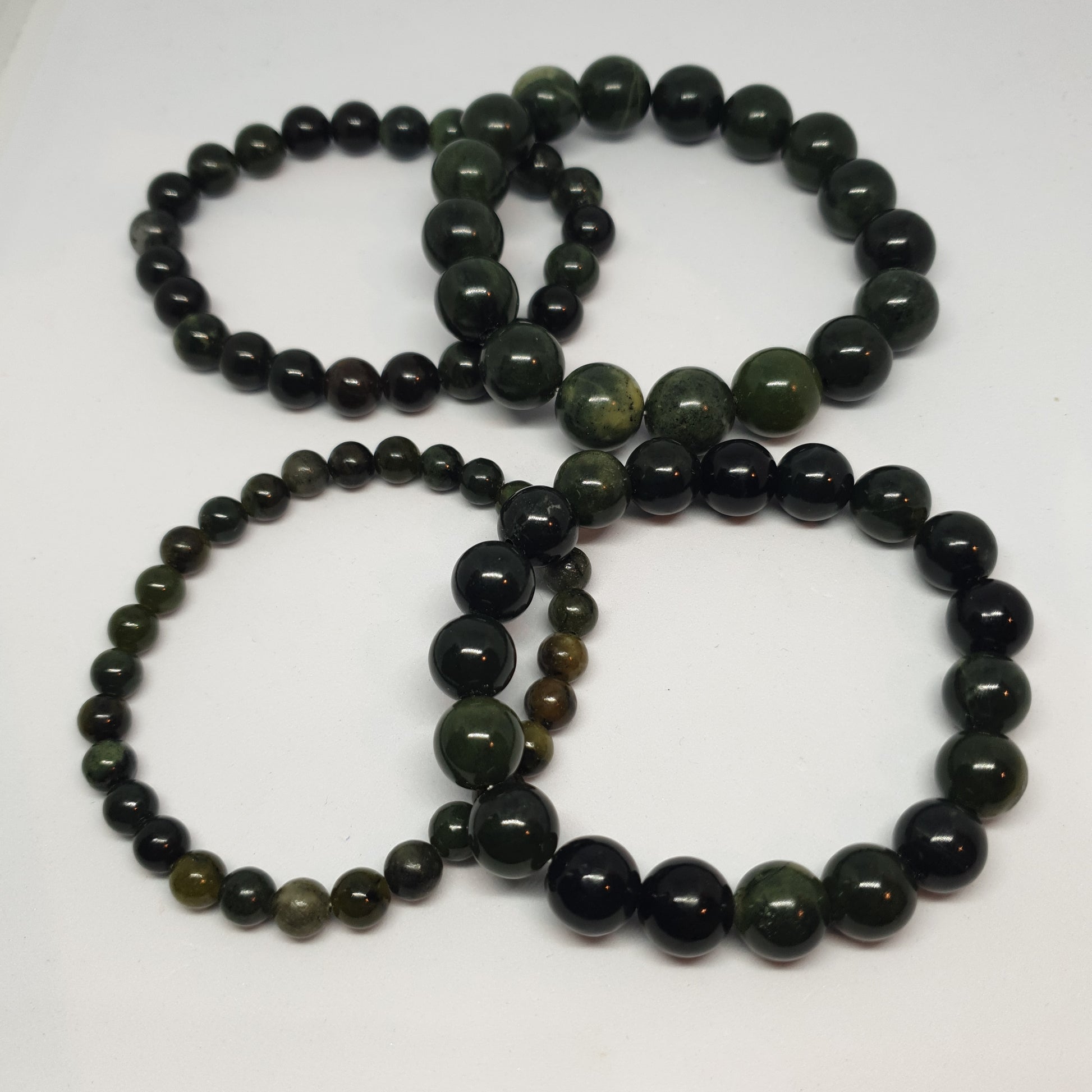 Dark Green Jade Round Bead Crystal Bracelet - Rivendell Shop