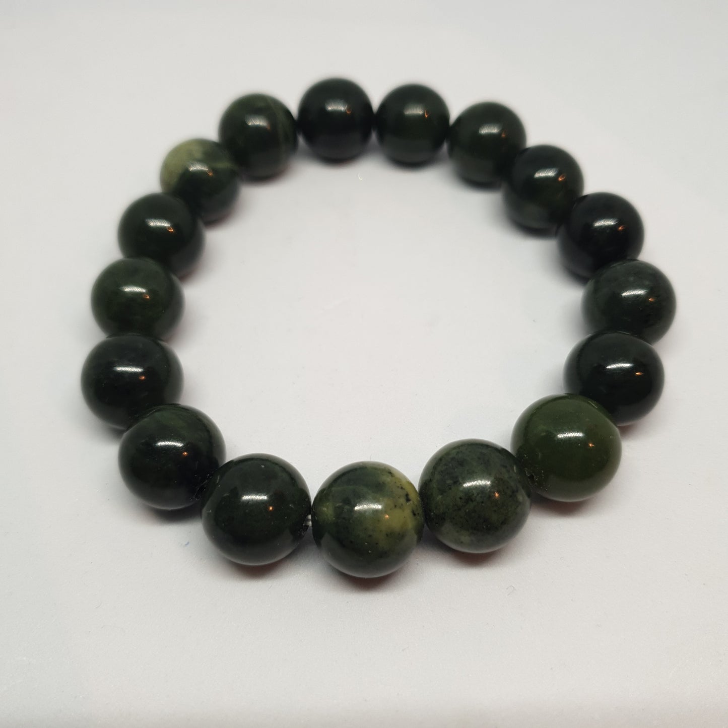 Dark Green Jade Round Bead Crystal Bracelet - Rivendell Shop