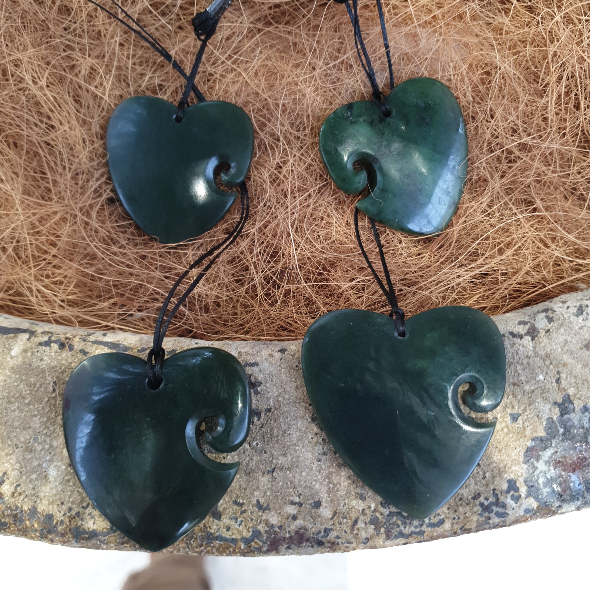 Heart Greenstone Pendant with Koru Indentation - Rivendell Shop