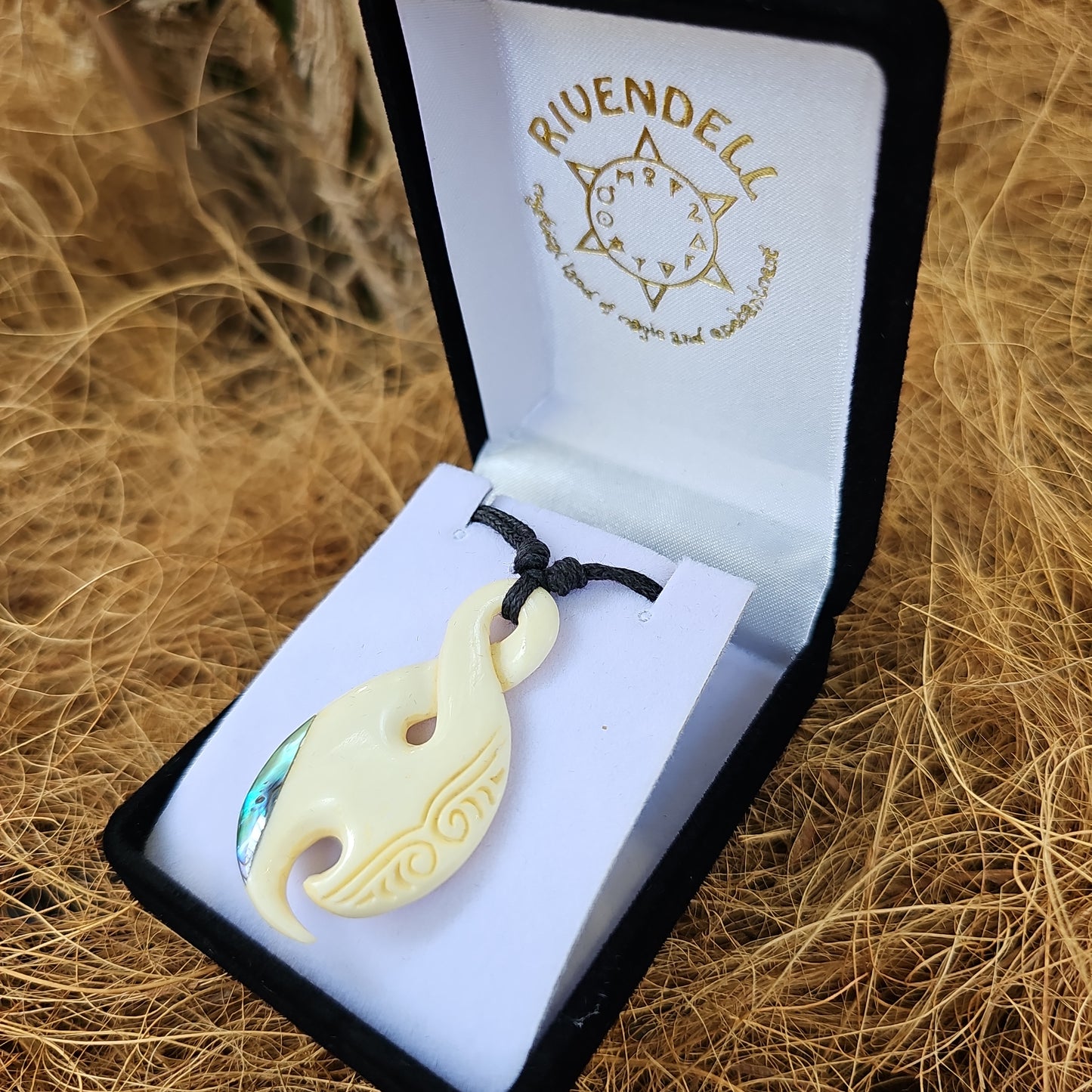 Handcarved Bone Carving Pendant with Paua - Rivendell Shop