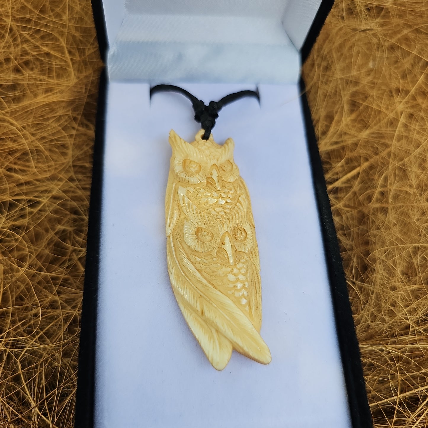 Owl Double Bone Carving - Rivendell Shop