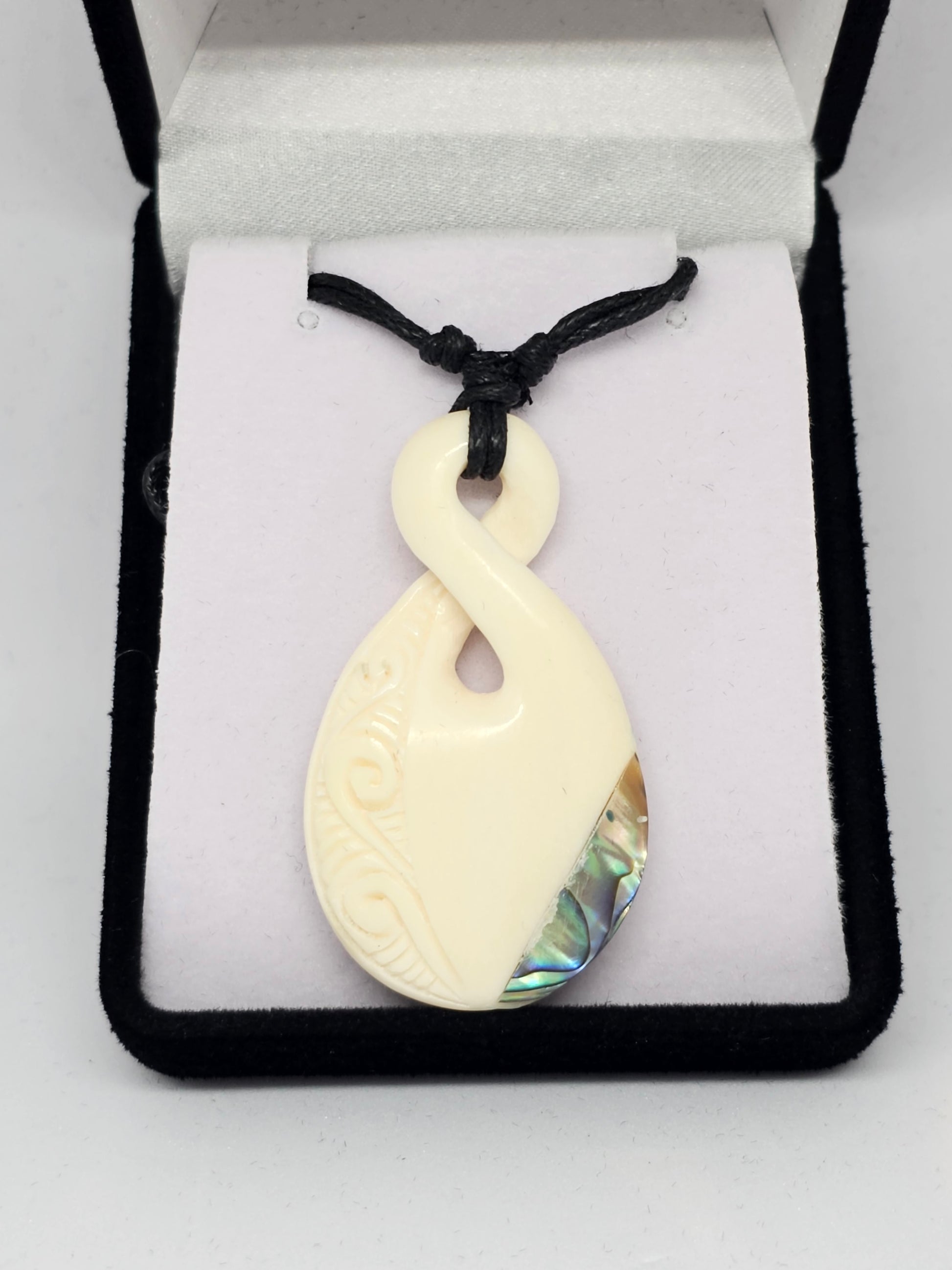 Handcarved Bone Pendant with Paua - Rivendell Shop