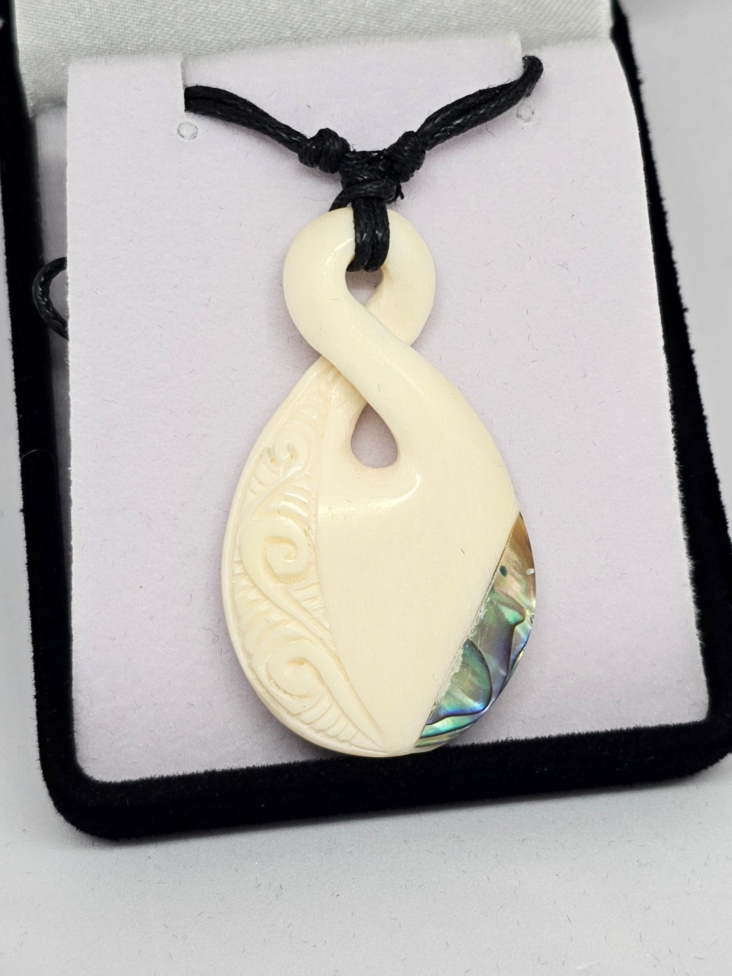 Handcarved Bone Pendant with Paua - Rivendell Shop