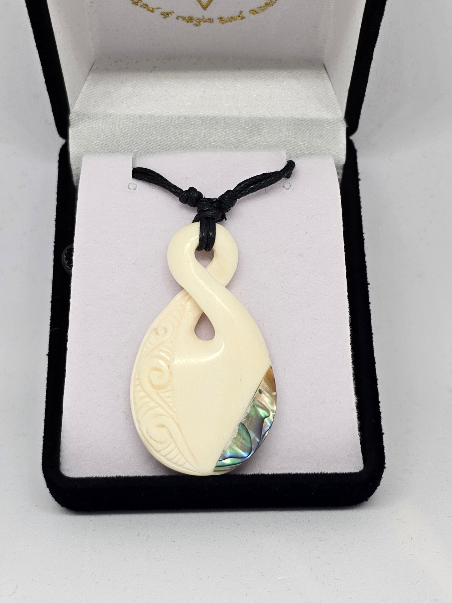 Handcarved Bone Pendant with Paua - Rivendell Shop