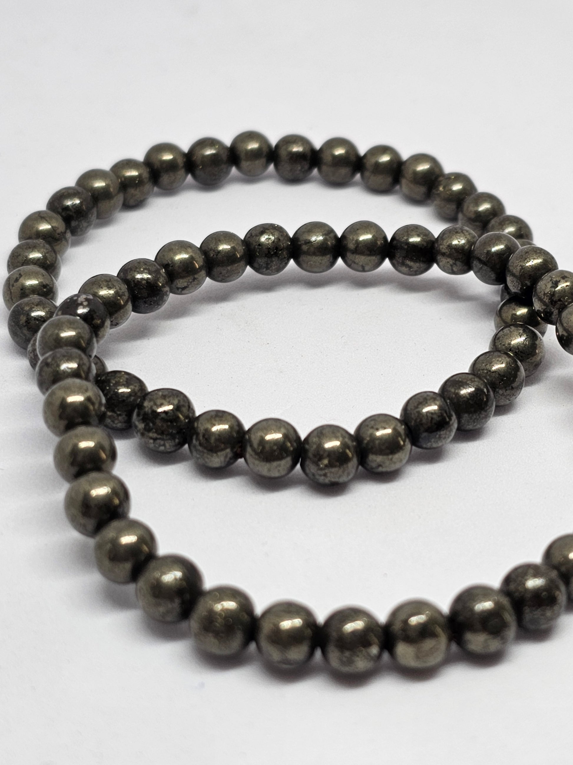 Pyrite Round Bead Crystal Bracelet - Rivendell Shop