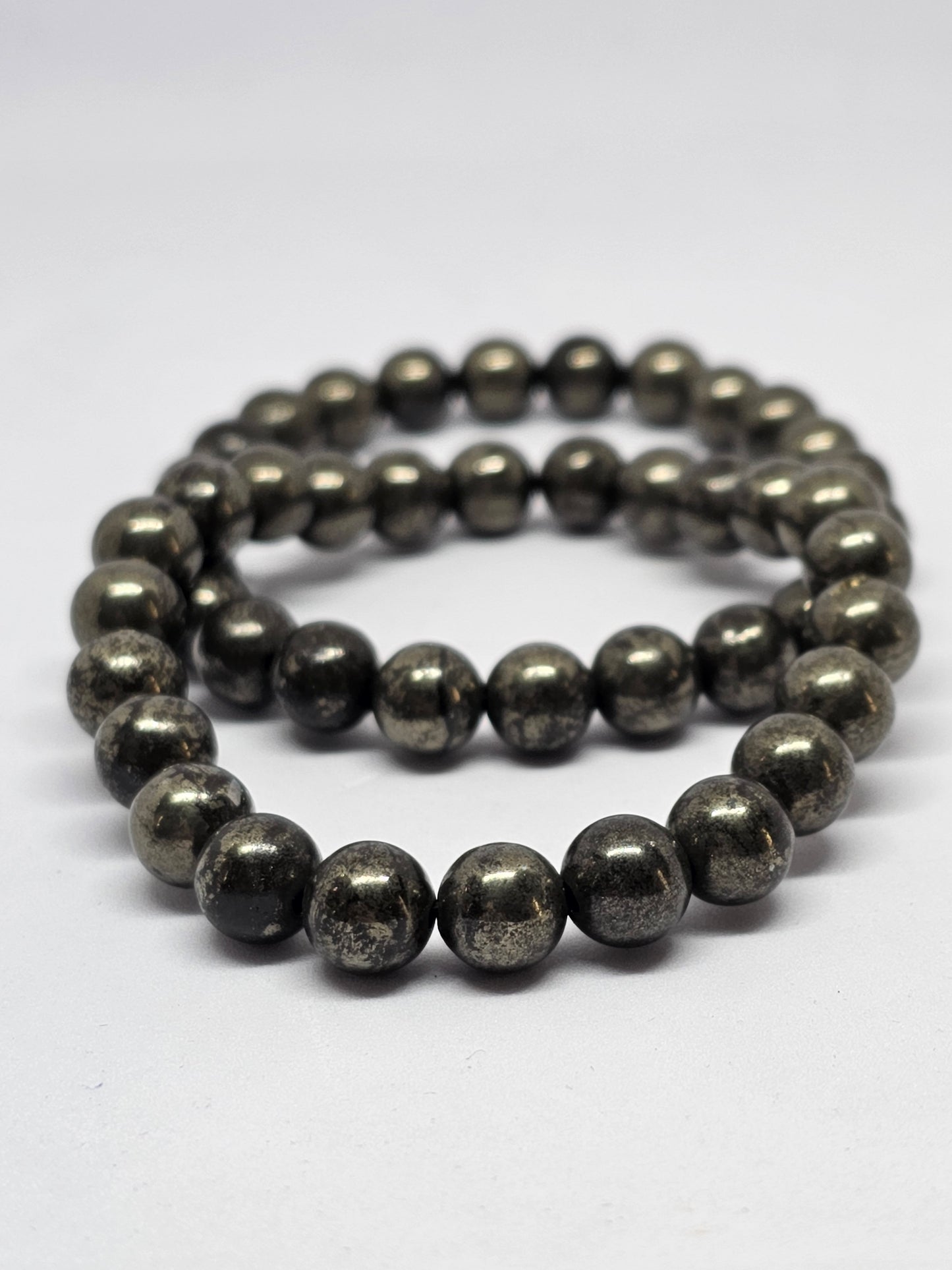 Pyrite Round Bead Crystal Bracelet - Rivendell Shop