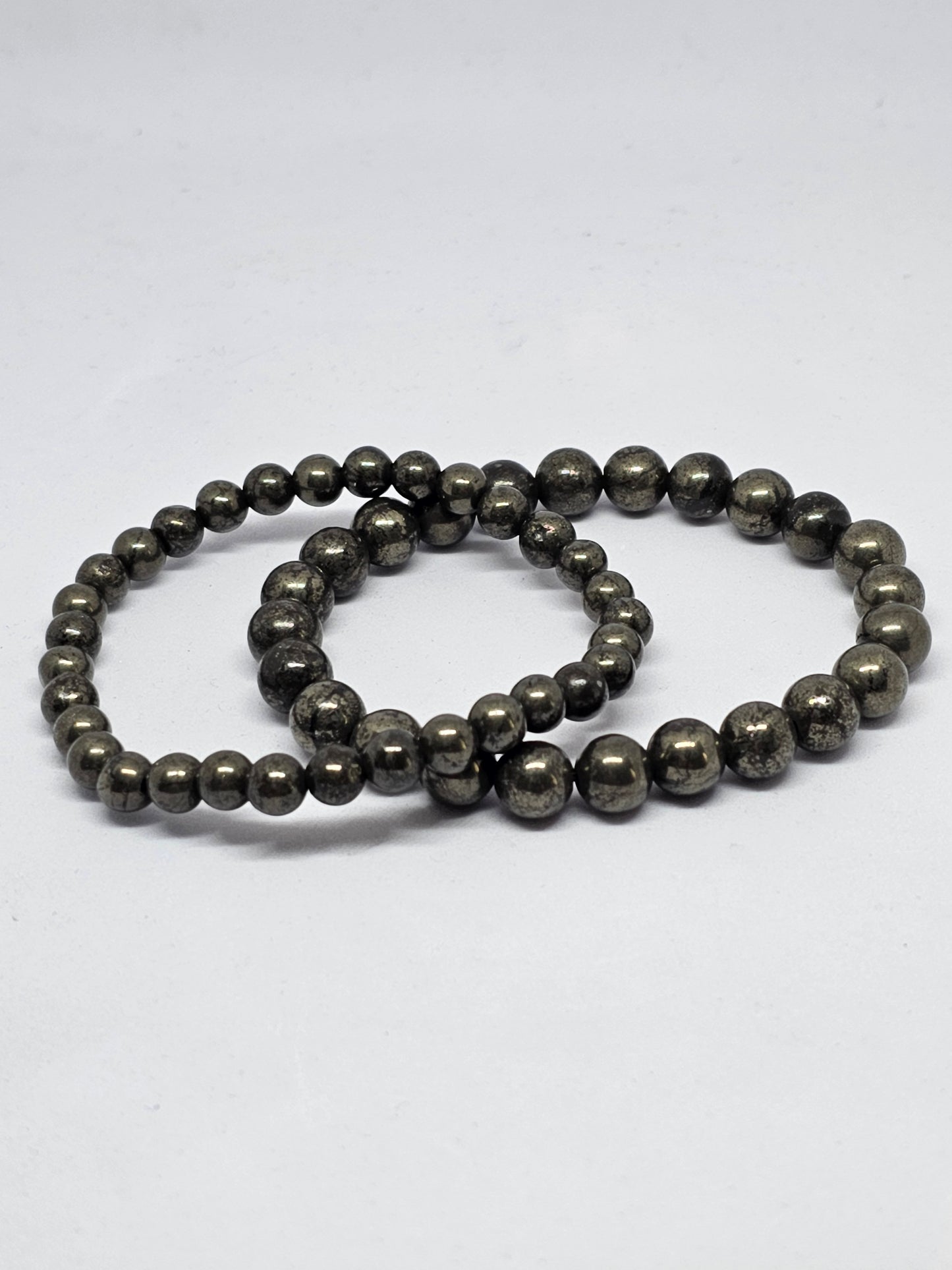 Pyrite Round Bead Crystal Bracelet - Rivendell Shop