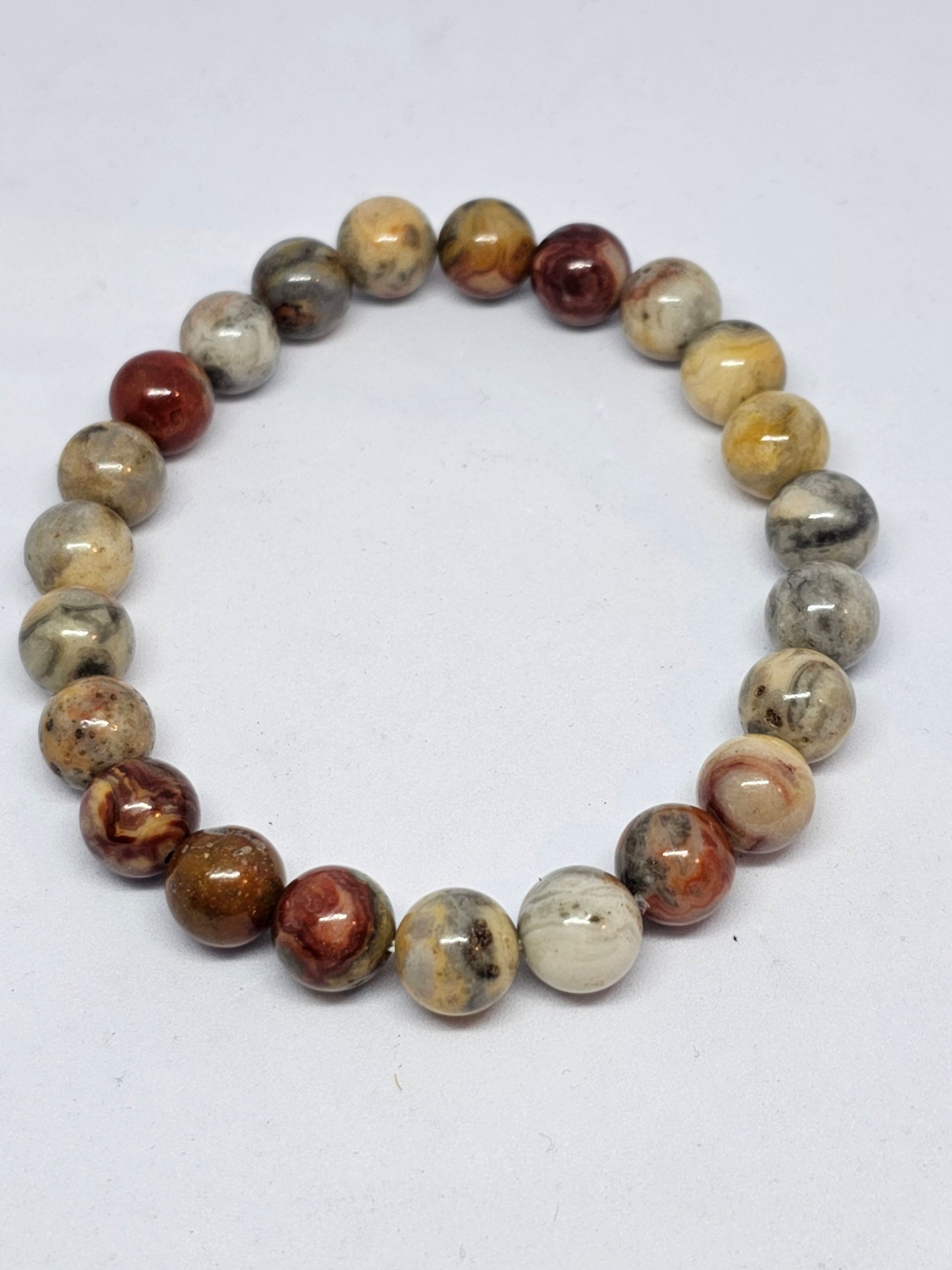 Crazy Lace Agate Round Bead Bracelet - Rivendell Shop