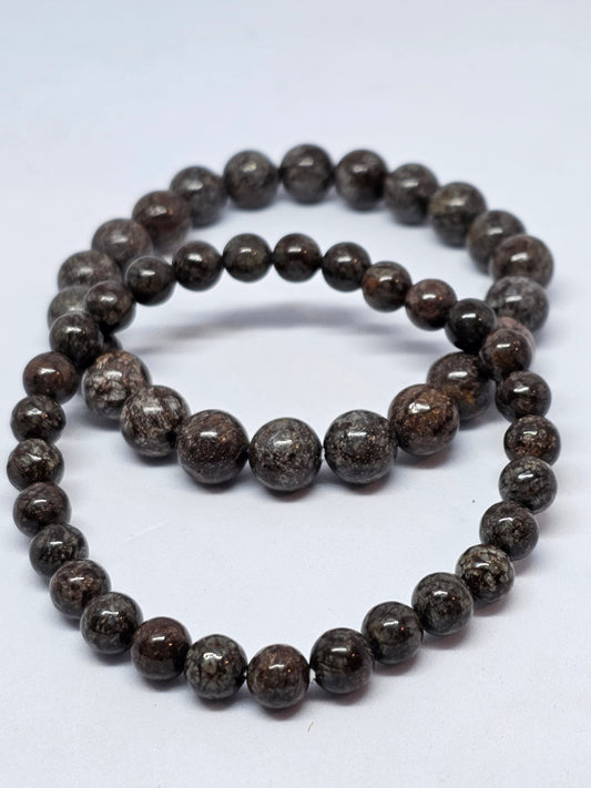 Brown Snowflake Obsidian Round Bead Crystal Bracelet - Rivendell Shop