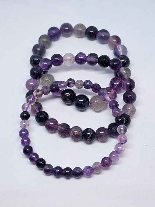 Purple Fluorite Round Bead Crystal Bracelet - Rivendell Shop