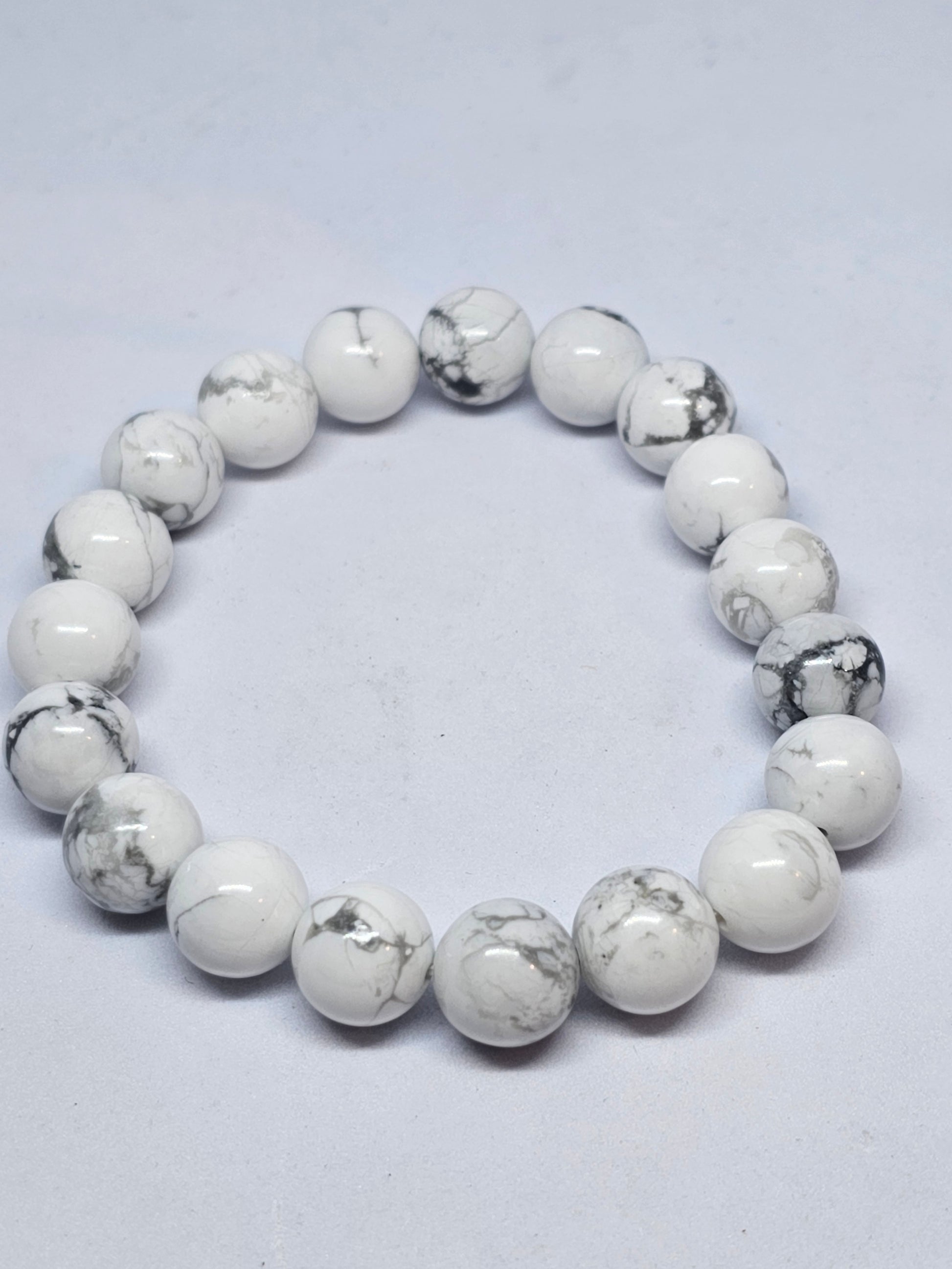 White Howlite Round Bead Crystal Bracelet - Rivendell Shop