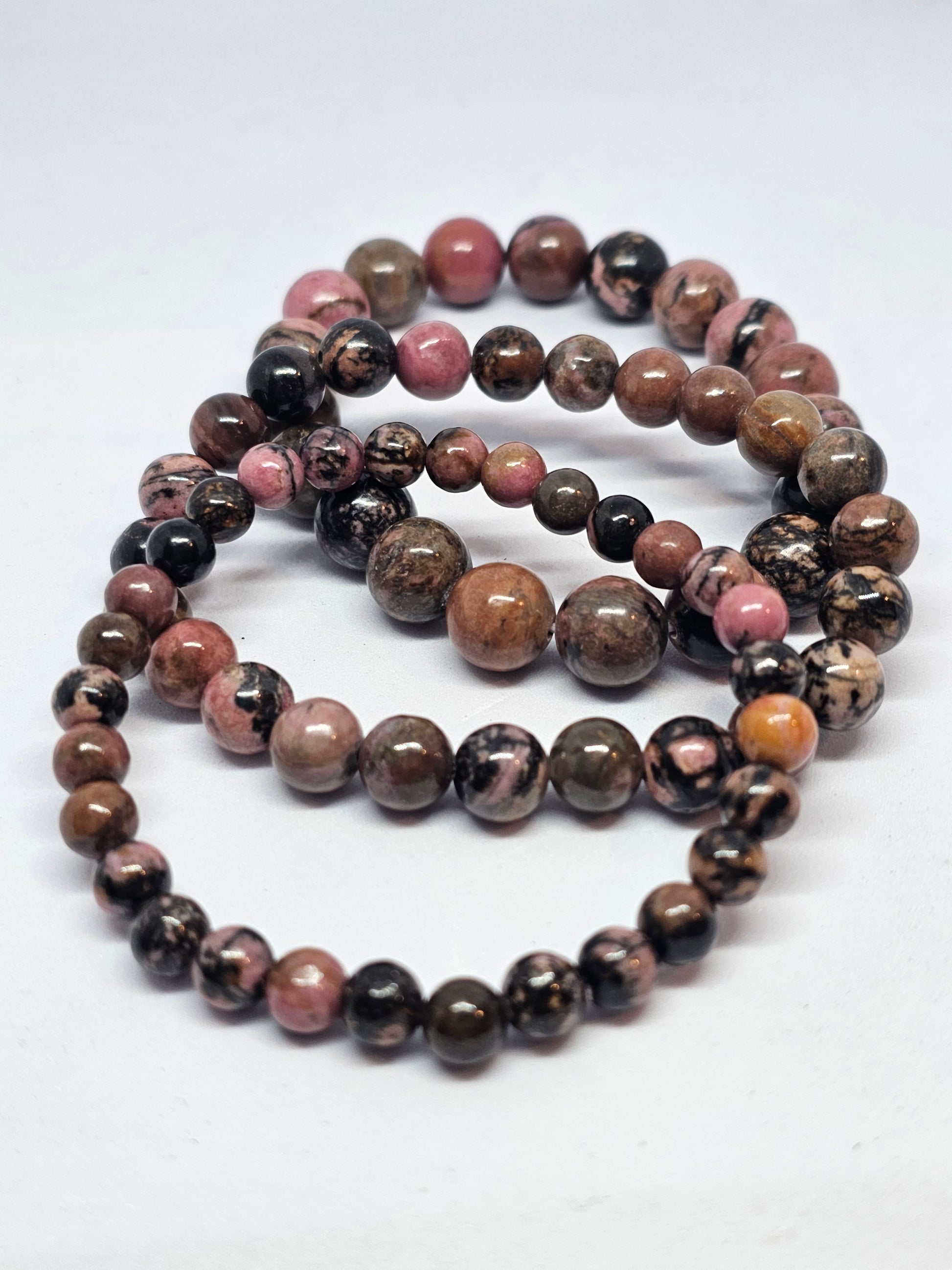 Rhodonite Round Bead Crystal Bracelet - Rivendell Shop