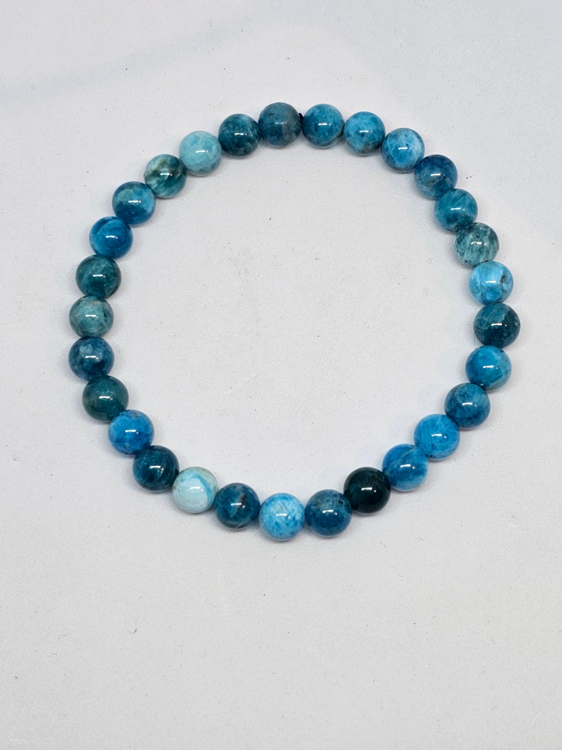 Blue Apatite Round Bead Crystal Bracelet - Rivendell Shop