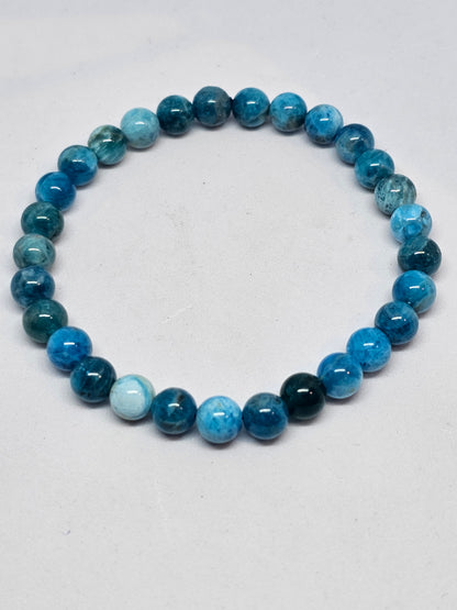 Blue Apatite Round Bead Crystal Bracelet - Rivendell Shop