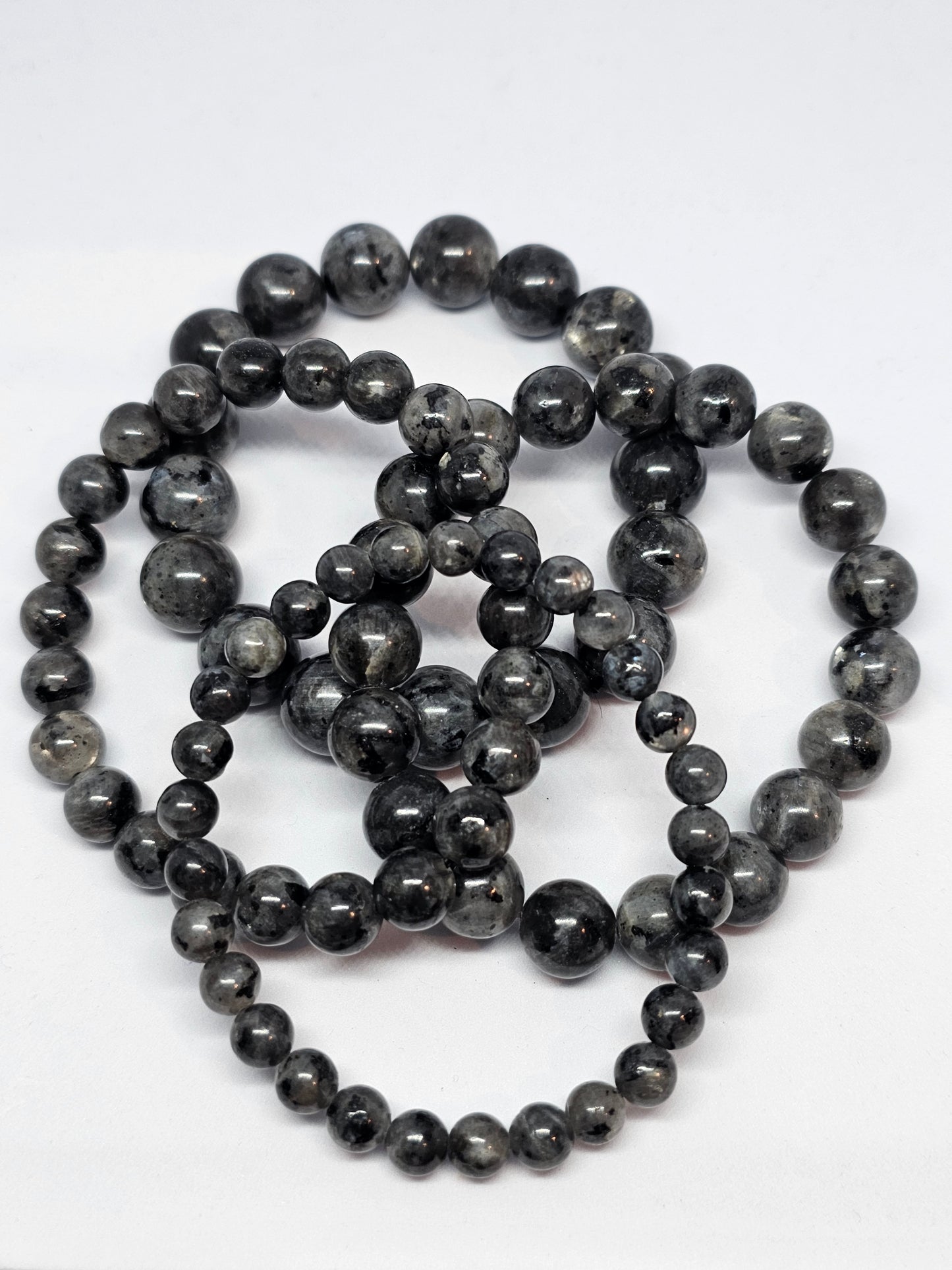 Larvakite Round Bead Crystal Bracelet - Rivendell Shop