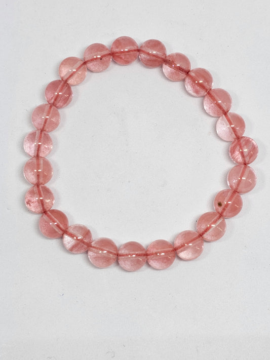 Cherry Quartz Round Bead Crystal Bracelet - Rivendell Shop