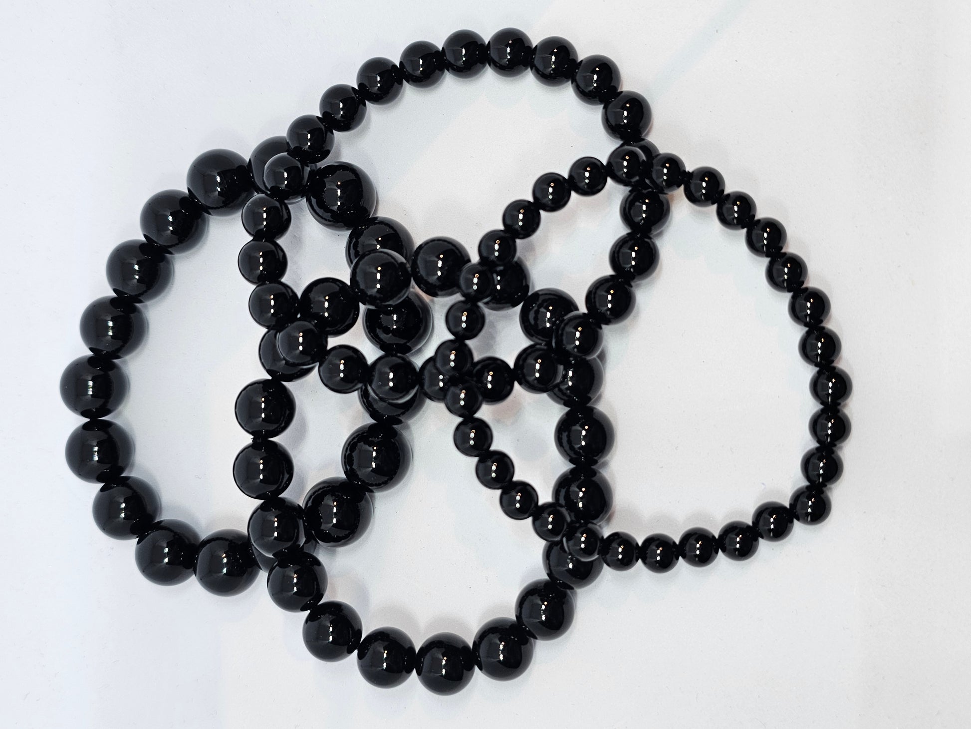 Black Onyx Round Bead Crystal Bracelet - Rivendell Shop