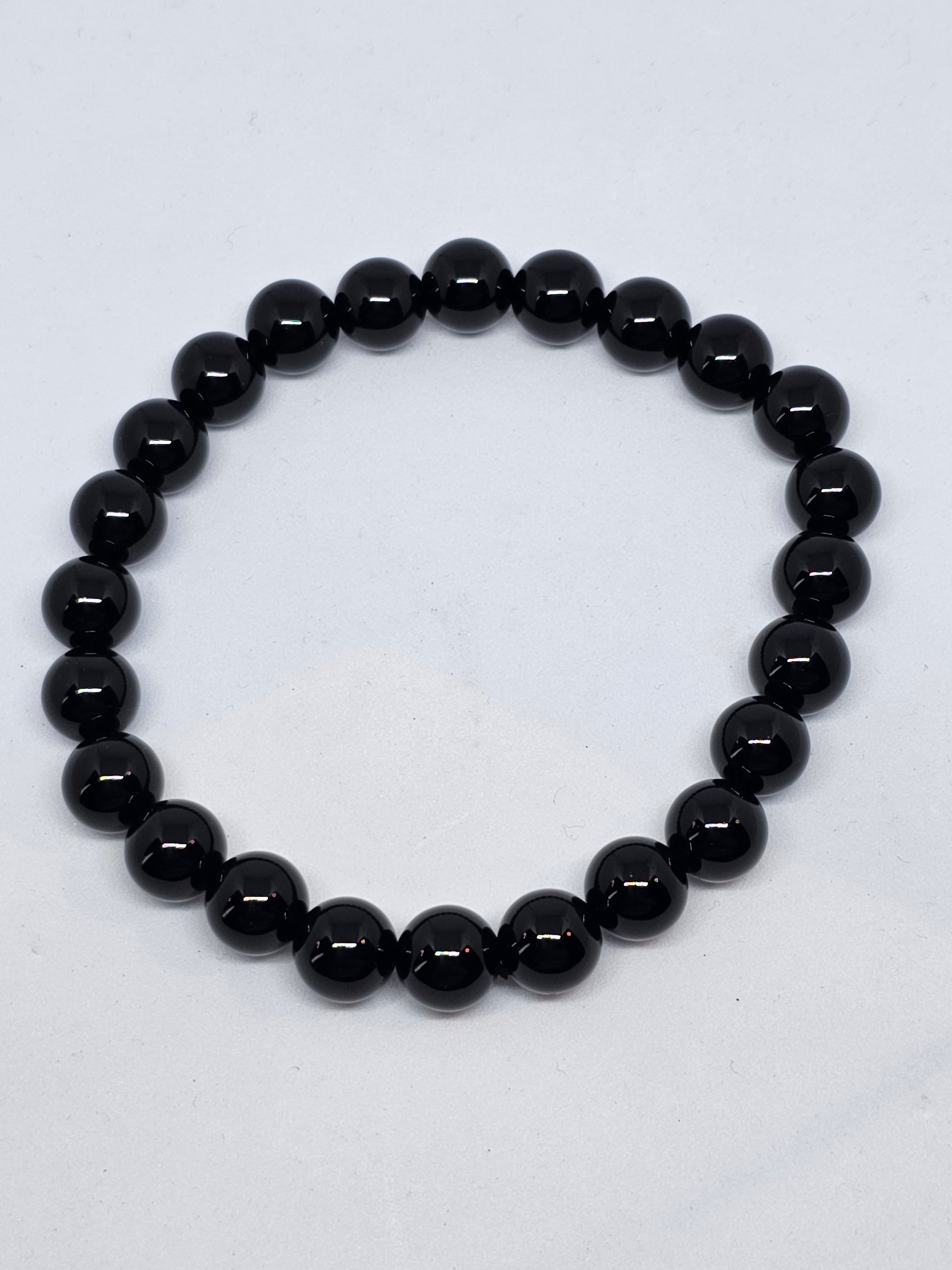 Black Onyx Round Bead Crystal Bracelet - Rivendell Shop