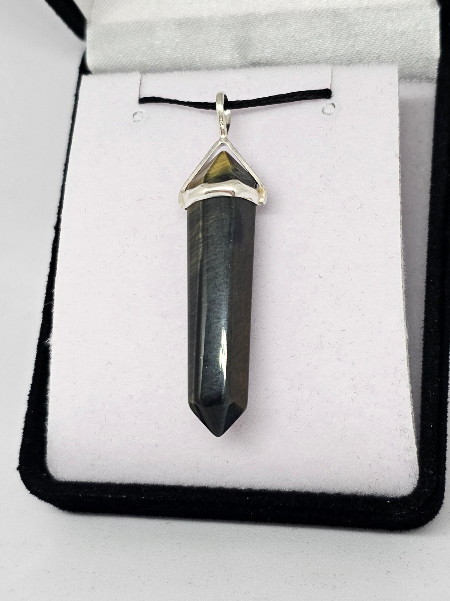 Blue Tiger Eye Silver Point Pendant - Rivendell Shop